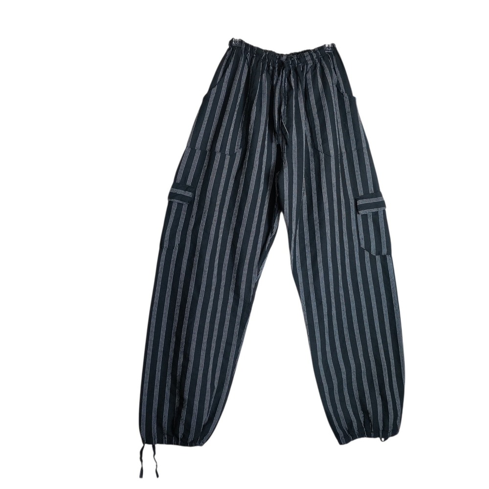Native Creations Ecuador Cotton Striped Cargo Jogger Pants Black White Women